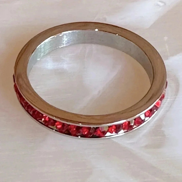 Red Ruby Colored CZ Stainless Steel Eternity Band Stack Ring July Birthstone - Picture 1 of 7